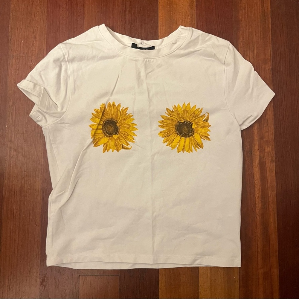 Sunflower Print White T-Shirt